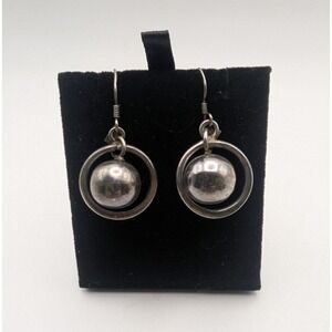 Vintage Sterling Silver Dangle Earrings Womens Orb Drop Modern Minimalist